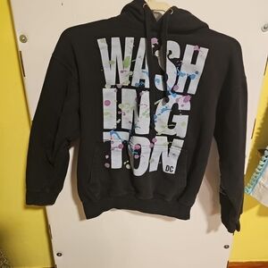 Women's Small Retro Washington D.C. Black Hoodie SAAD Collection Paint Splatter